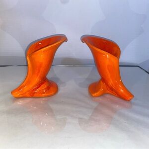 Calla Lily Candle Holder Orange Ombré Royal Haeger MCM Art Deco Pair